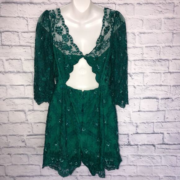 Emerald Free People Sequin Lace Romper - Picture 2 of 11